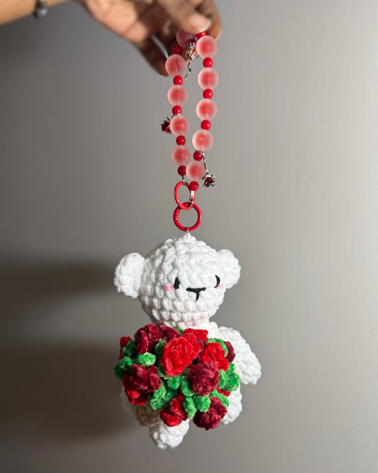 Rose Bouquet Coaster Bear Keychain